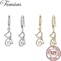 trumium kitty cat hook dangle earrings sterling silver girls women zircon top quality drop earrings wedding jewelry ginger lyne