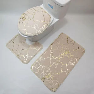 3pcs bathroom toilet mats set gold printing anti slip rugs entrance doormat bath mats toliet lid pad home living room decoration free global shipping