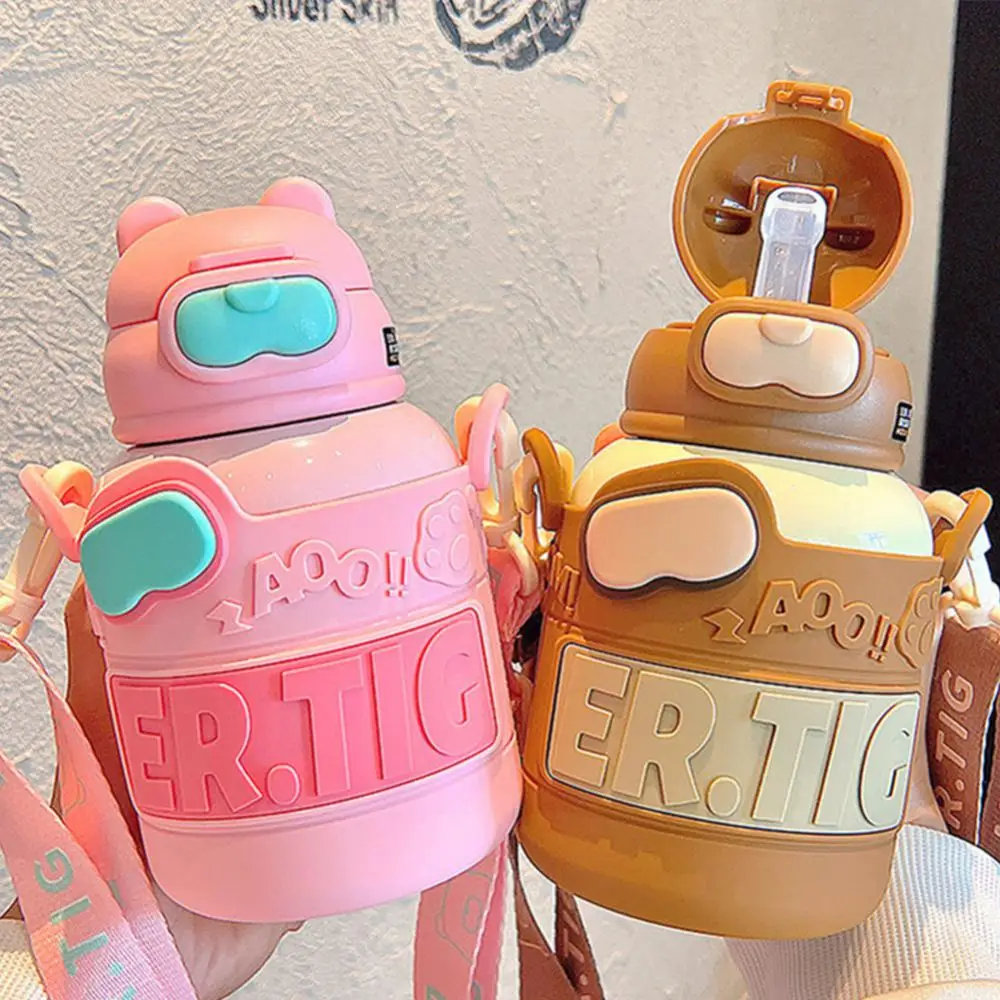 

530ml Children's Straw Water Cup Large-capacity Thermos Jug Oblique Cross Thermos Cup Convenient Water Bottle Female Students