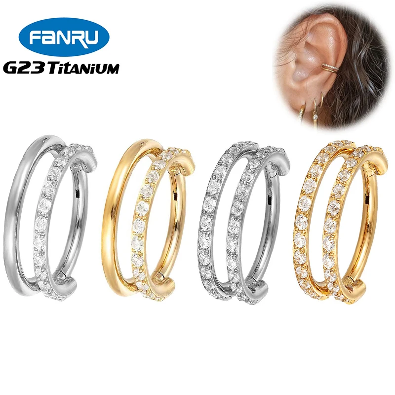

16G Piercing G23 Titanium Conch Cartilage Earrings CZ Nose Rings Clicker Helix Hinged Segment Piercing Body Jewelry Wholesale