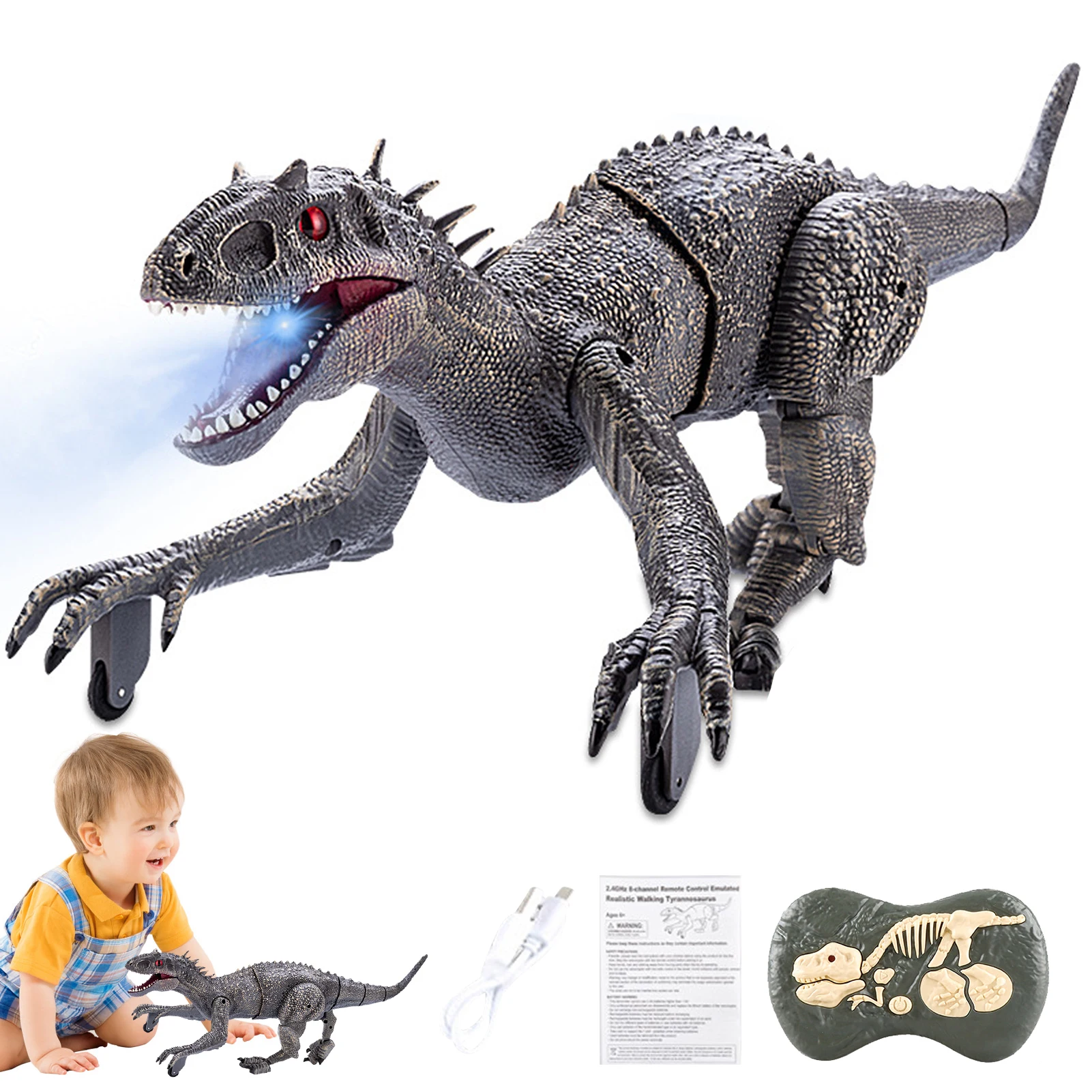 

Remote Control Dinosaur Walking Robot Dinosaur Toys 2.4Ghz RC Realistic Velociraptor Robot With Roaring Sound& Light Up Birthday