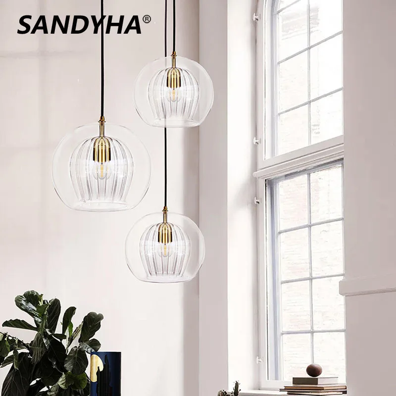 SANDYHA Nordic Modern Simple Chandelier Creative Glass Led Lamp for Restaurant Bedroom Bedside Dining Room Pendant Light Fixture