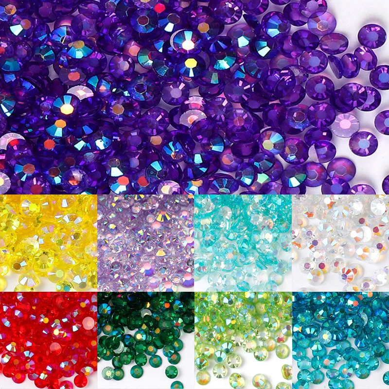 

2-6mm Jelly AB Resin Rhinestones Non Hotfix Round Flatback Crystal Beads For Bottles Mugs Nail Art Decor DIY Crafts W0670