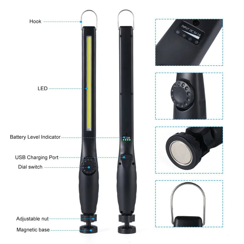 

USB Rechargeable COB LED Work Light Torch 1*COB Light Strip Flashlight Led Car Styling Using Touchable Night Lights Lamp