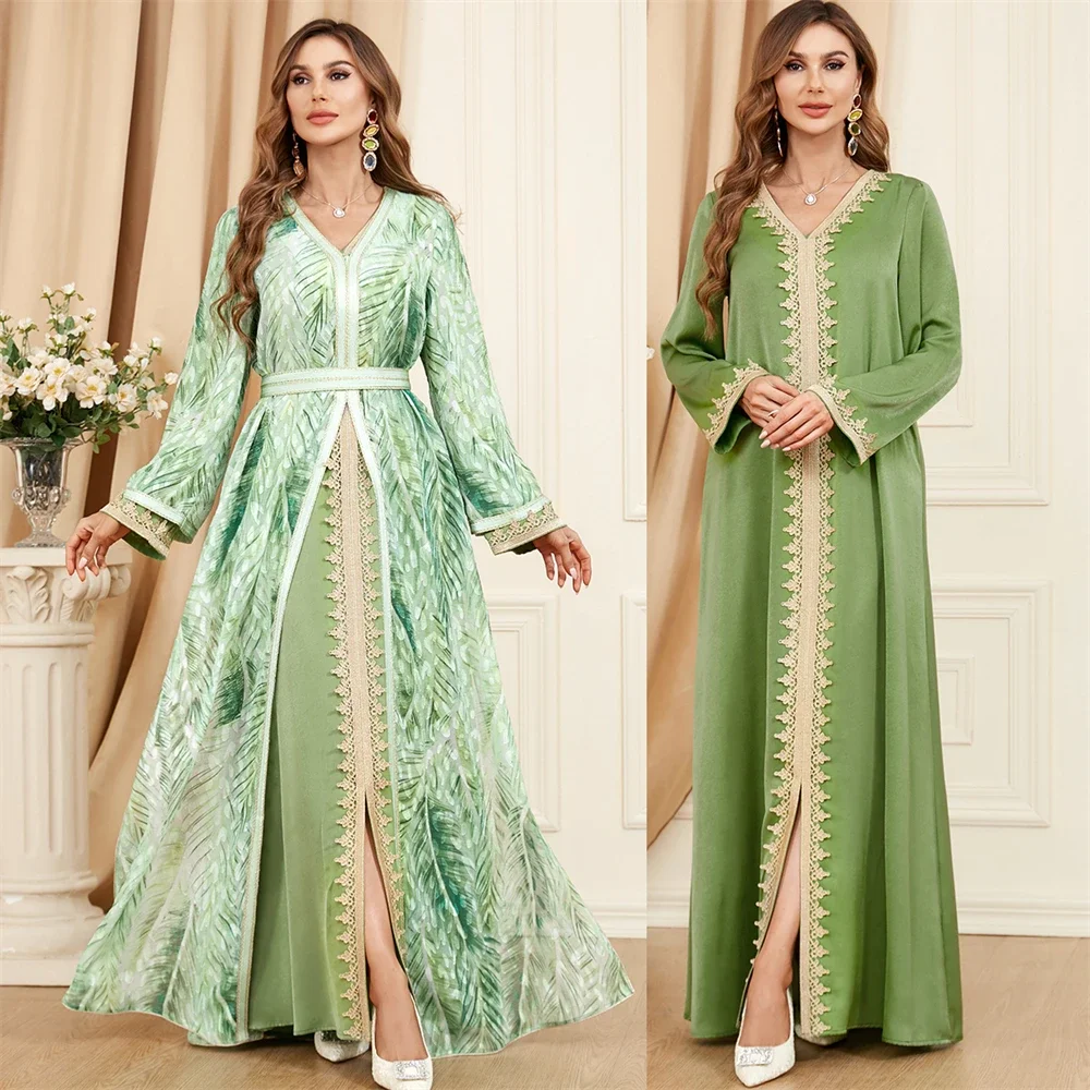 Мусульманское женское платье с принтом Абая комплект из 2 предметов длинное