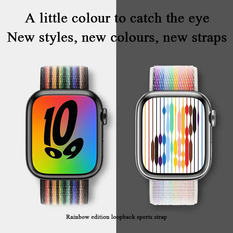 Rainbow Nylon Watchband for Apple Watch 7 8 Band 45mm 41mm Smartwatch Wristband for Iwatch Series SE 6 5 3 42 40 44 38mm Strap