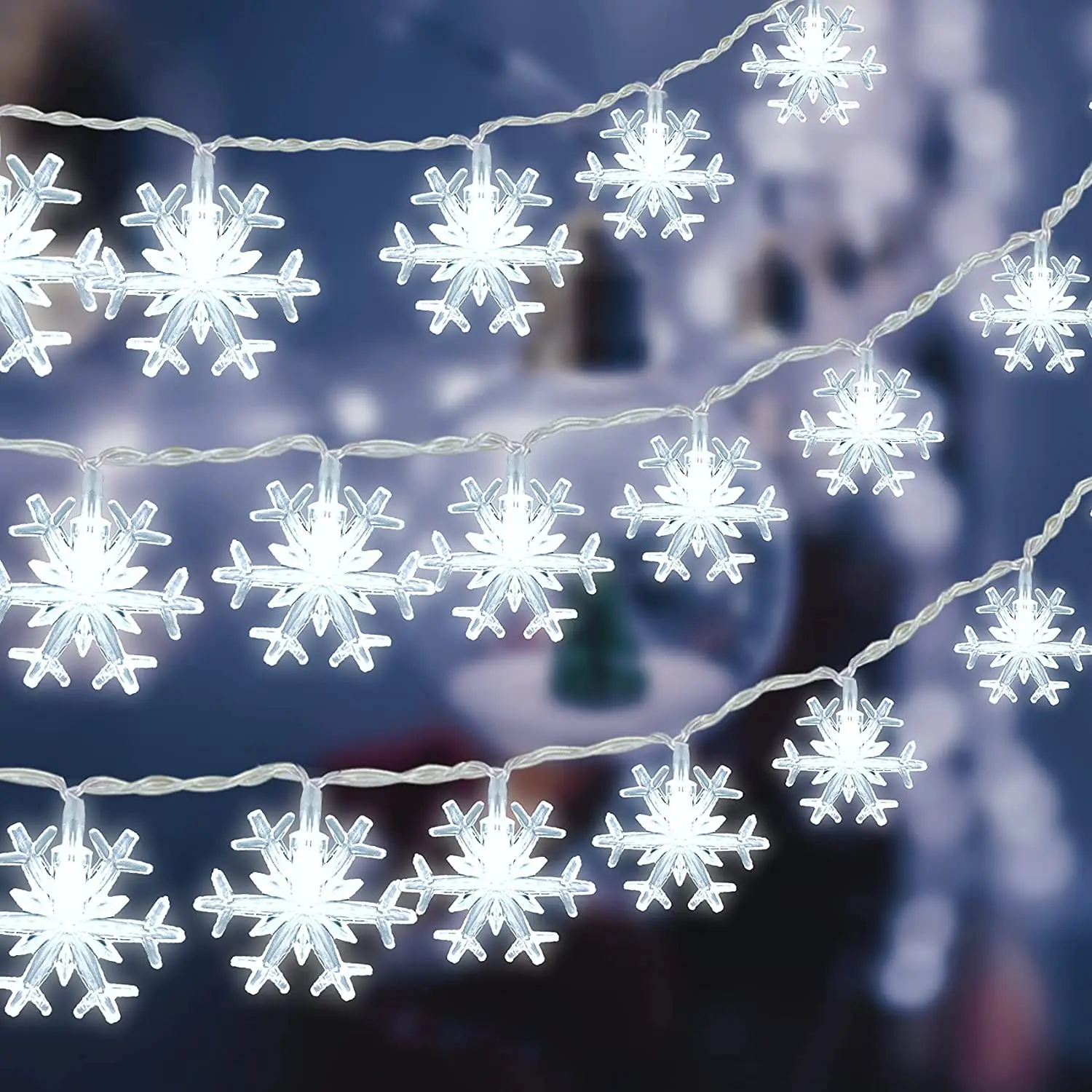 Christmas Lights 10m Snowflake String Lights Battery Operated Festoon Winter Wonderland Room Decorative Garland for Xmas Tree
