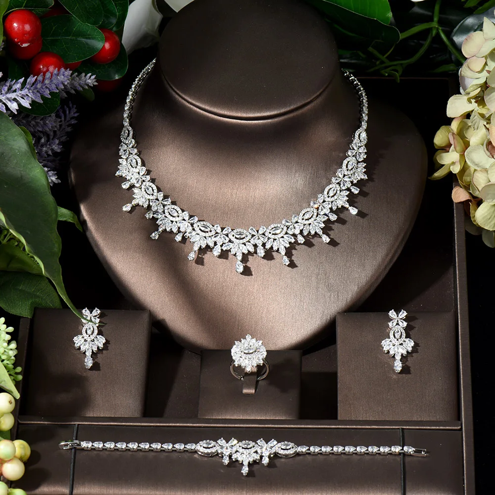 Fashion Fashion Water Drop Necklace Earrings Ring Bracelet Woman Jewelry Set Wedding Party Gifts Accessoires bijoux Femme N-89