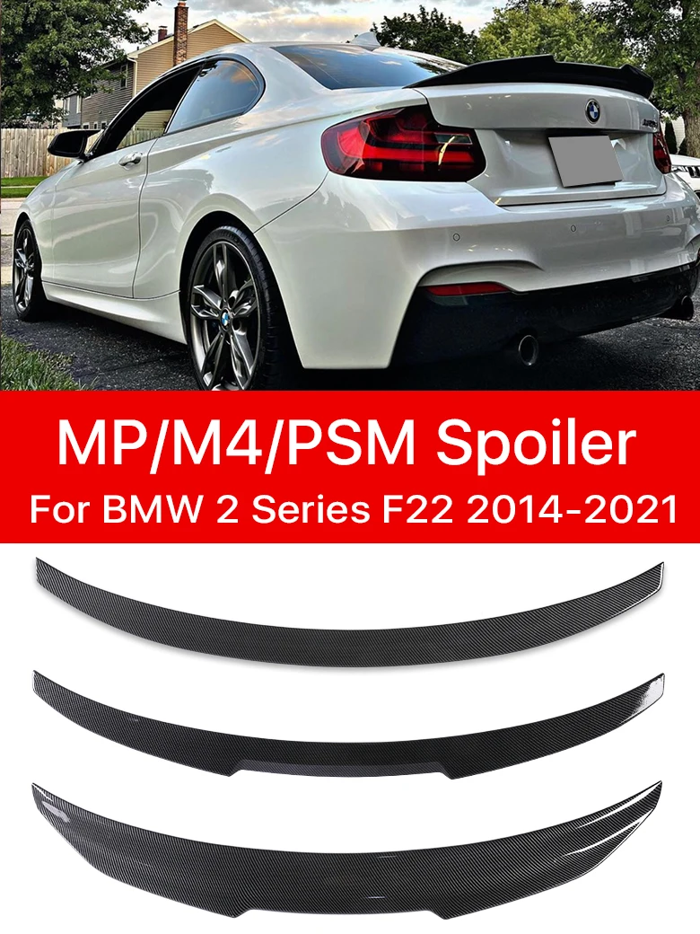 Gloss Black Rear Bumper Lip Trunk Roof Spoiler MP M4 PSM Style Wing Tail for BMW 2 Series F22 F23 F87 2014 -2021 Carbon Fiber