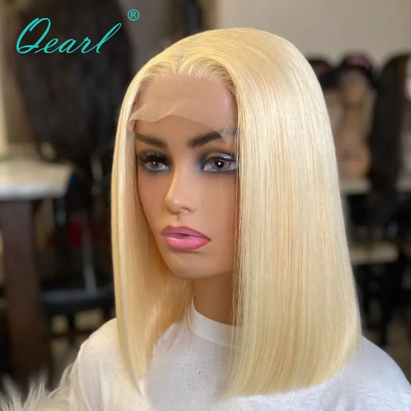 Lace Front Wigs Human Hair with Baby Hair 613 Blonde Short 13x4 Bob Wig Straight Brazilian Virgin Silver Grey Colored 180% Qearl