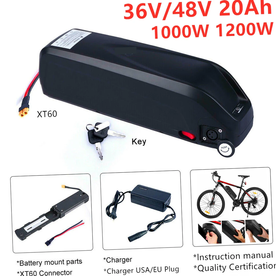 

18650 Batteries Electric Bike Battery Pack 48V 16Ah 36V 20Ah Cells Front Rear Hub / Mid Drive Bicycle Motor Kit with 2A Charger
