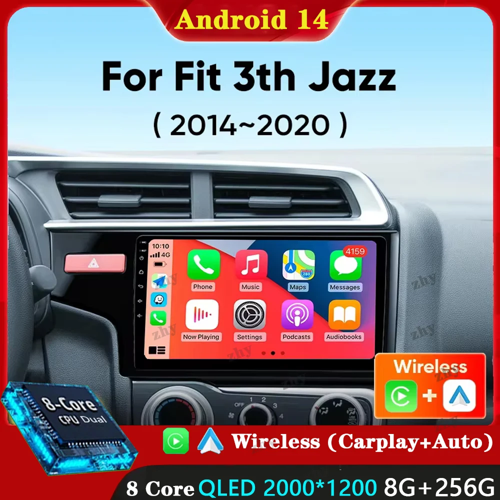 Автомобильный радиоприемник Android 14 мультимедийный видеоплеер для Honda Fit 3 Jazz 2014-2020