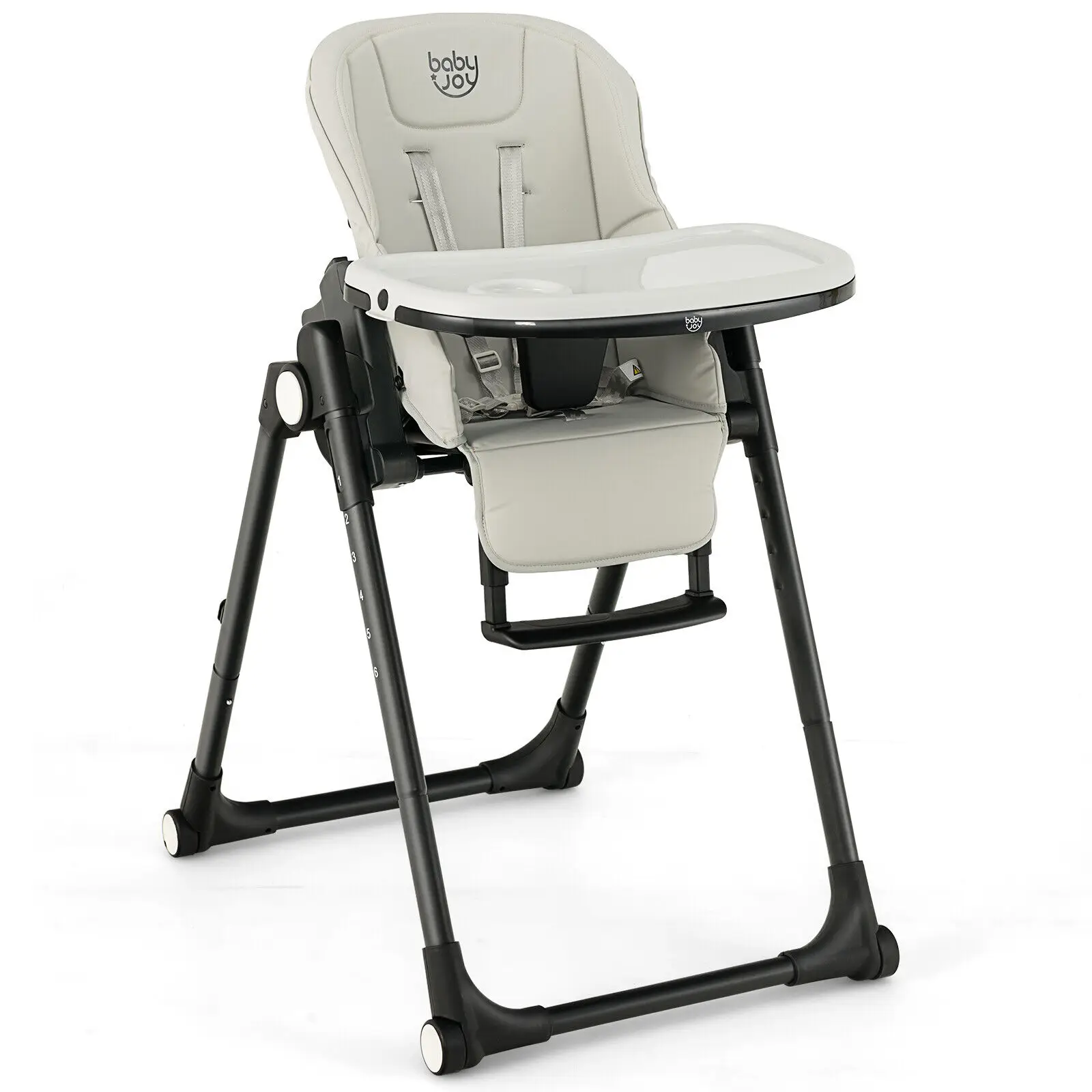 Babjoy 4-in-1 Foldable Baby High Chair Height Adjustable Feeding Chair w/ Wheels Grey
