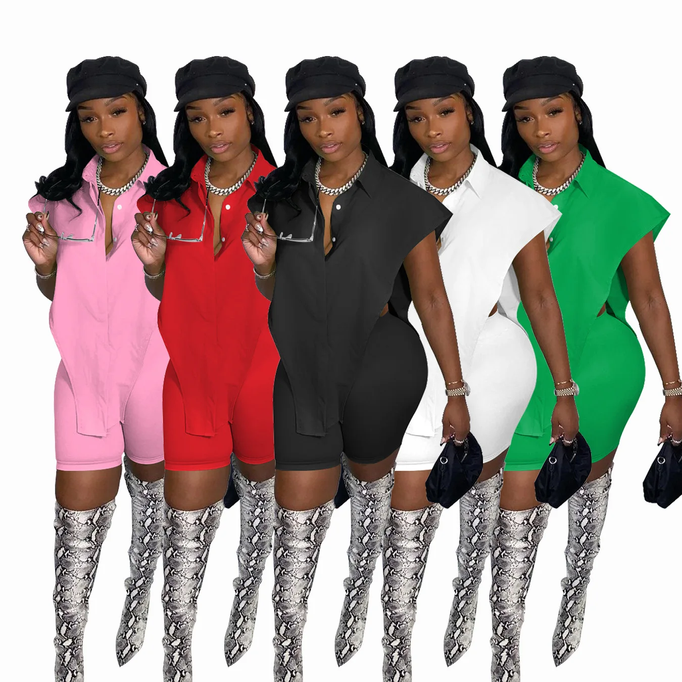 

Женский спортивный костюм для фитнеса, повседневный свободный комплект из двух предметов, футболка без рукавов на пуговицах и велосипедные...