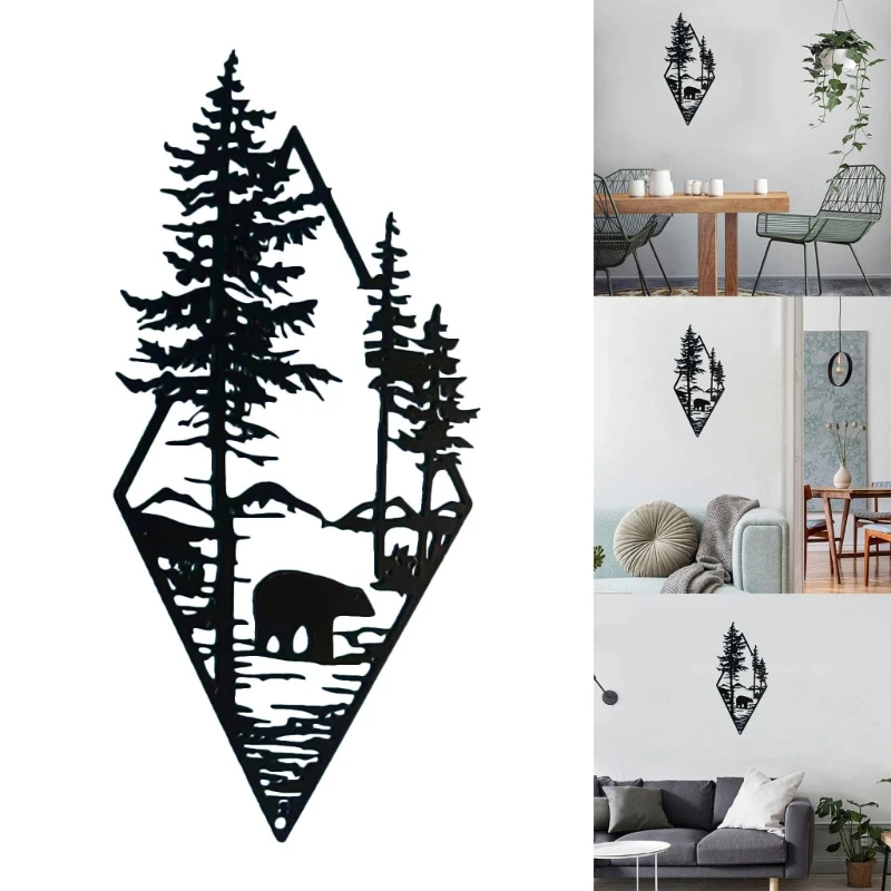 

Металлическая настенная живопись на тему леса с дизайном медвежьих сосен для декора дома и офиса