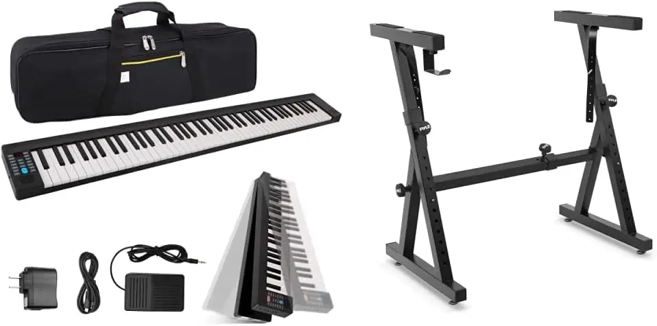 

Electric Keyboard Piano 88 Keys - Portable Foldable Digital Piano Keyboard With Bluetooth & Heavy Duty Folding Keyboard Stan