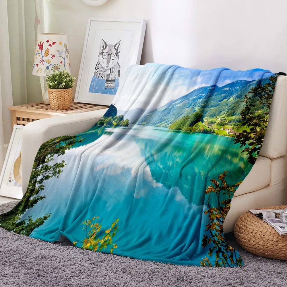 Фланелевое Одеяло с Горным пейзажем флисовое покрывало для спальни дорожное