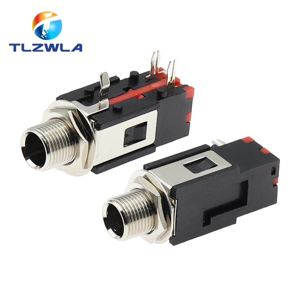 

Аудиоразъем с прямым углом PJ-602B, 10 шт., крепление на панель с фиксатором, 1/4 дюйма, 6,35 мм, стерео разъем для наушников