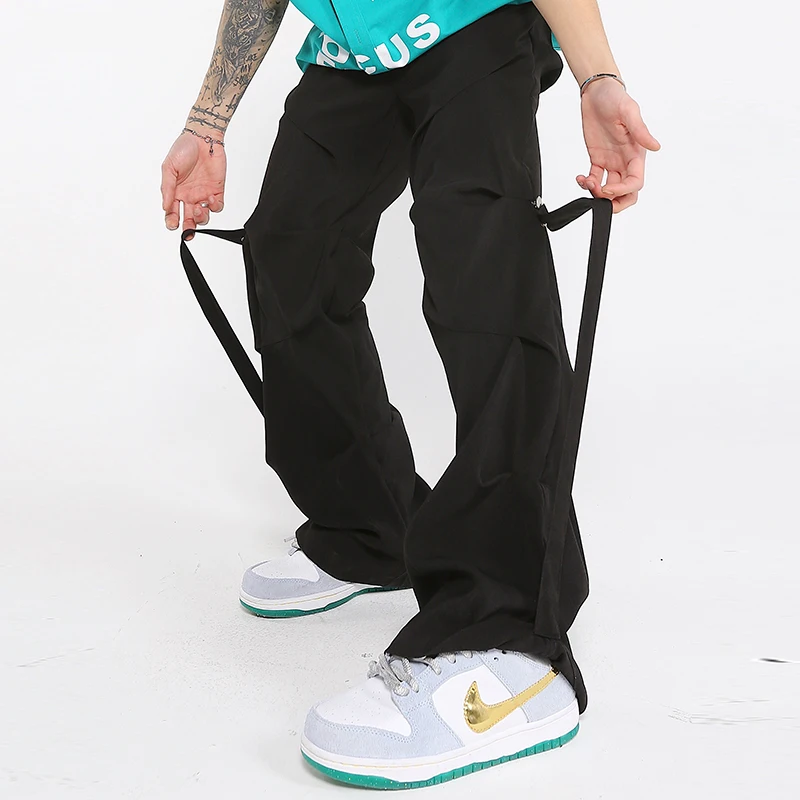 

High Street Pleated Elastic Waist Loose Mens and Womens Casual Trousers Oversized Retro Harajuku Straight Vibe Style Track Pants