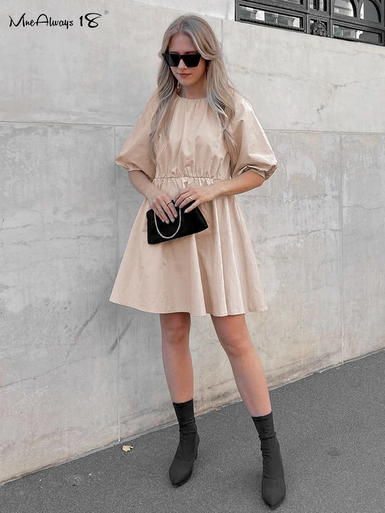 

Повседневное женское хлопковое летнее платье Mnealways18, плиссированное платье с пышными рукавами и эластичной талией, классическое элегантно...