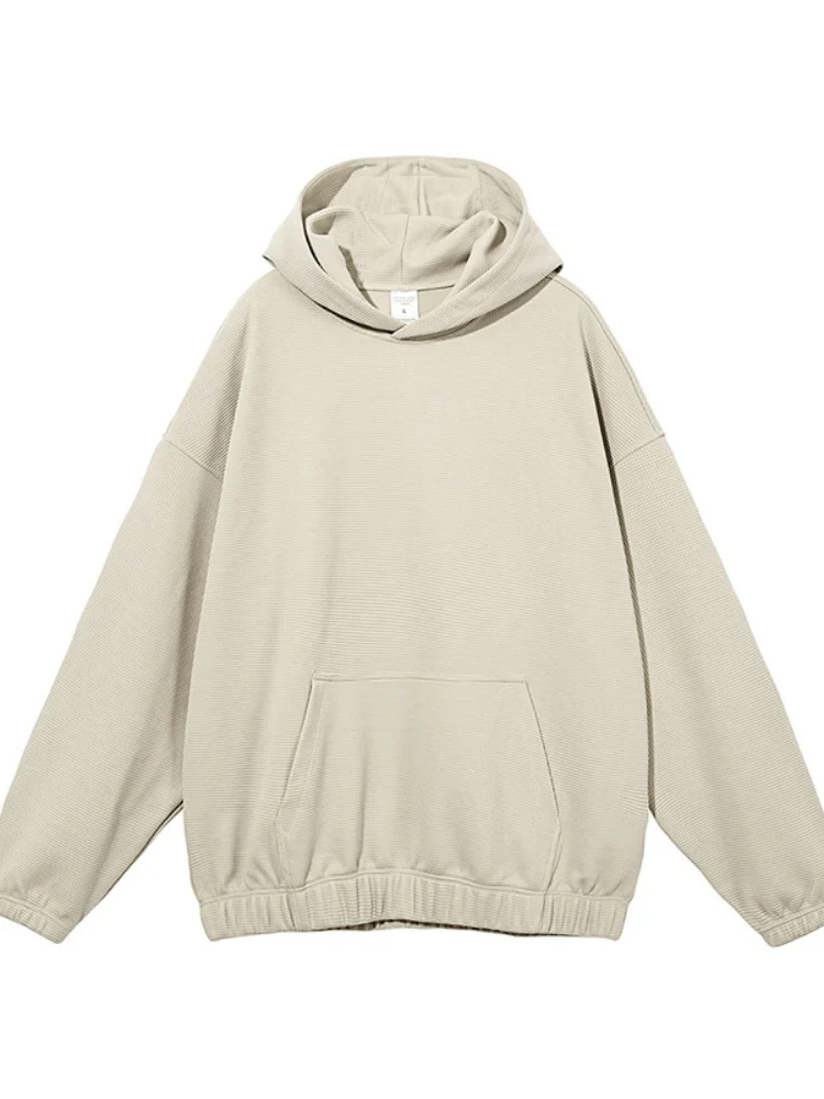 

Waffle Men's Hooded Sweater High Street Tide Brand Loose Casual Sweater Street Long Sleeve FS