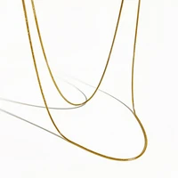 perisbox golden double layering thin snake chain necklace for women minimalist stainless steel herringbone necklaces non fade