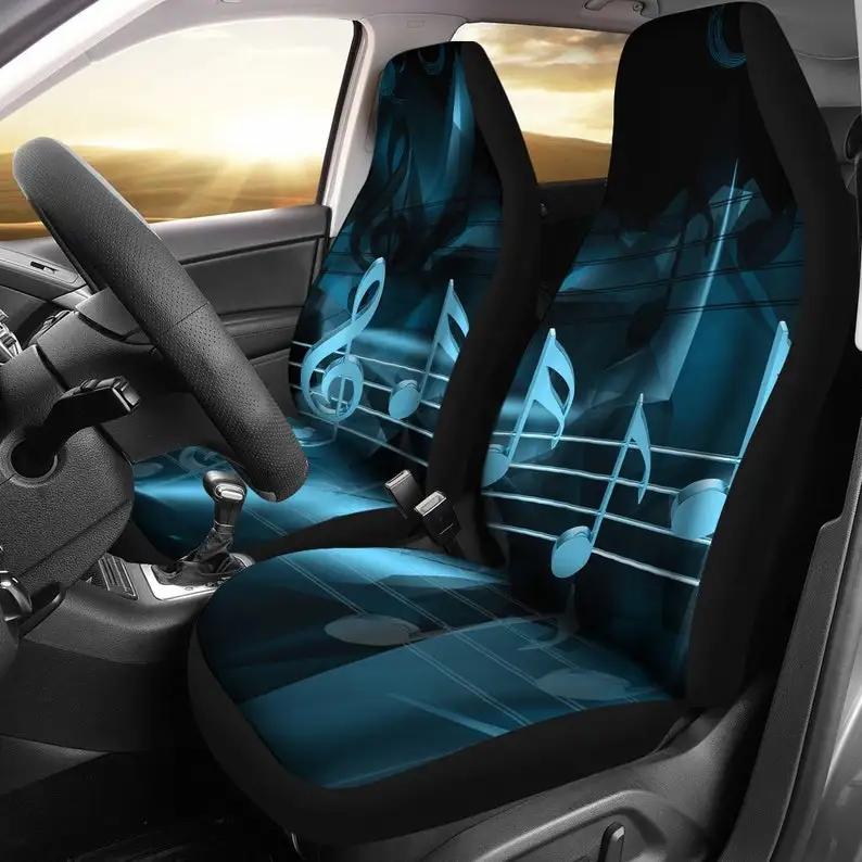 

Musical Music Notes Melody Black Car Seat Covers Pair, 2 Front Car Seat Covers, Seat Cover for Car, Car Seat Protector, Car Acce