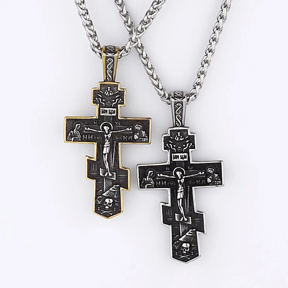 

316L Stainless Steel Vintage Jesus Cross Necklace for Men Faith Christian Amulet Pendant Necklace Religious Amulet Jewelry Gift