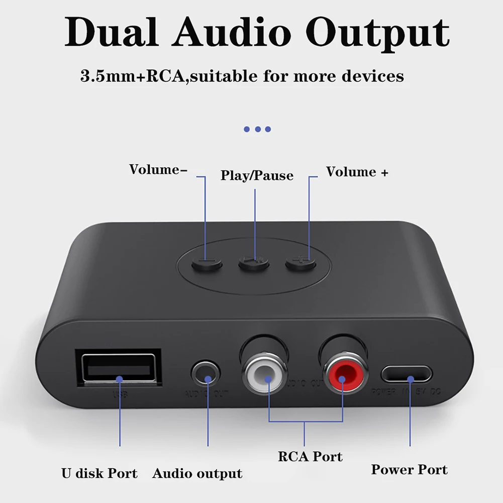 Bluetooth-совместимый аудиоресивер 5 0 U-диск RCA 3 мм AUX-разъем стерео Музыкальный