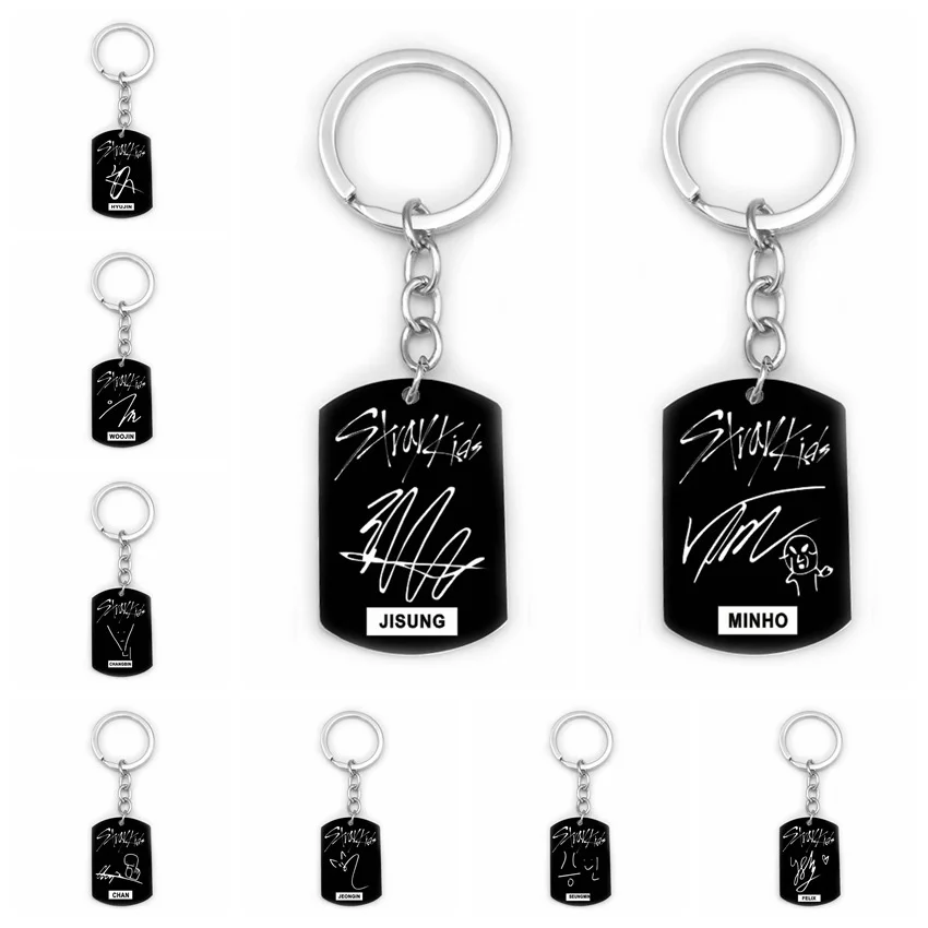 

KPOP stray kids titanium steel black military keychain pendant car keychain bag decoration accessories gift fan collection