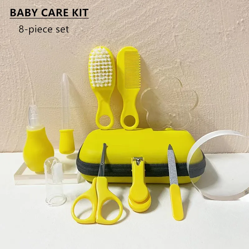 8 Pcs Baby Care Kit Kids Hair Nail Healthcare Thermometer Grooming Brush Kit  Scissors EVA Kid Toiletries