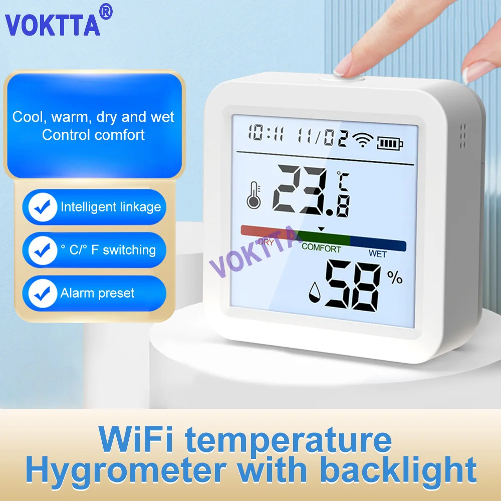 

Smart WIFI Temperature And Humidity Sensor Indoor Hygrometer Thermometer With APP Notification LCD Display Wireless Monitor