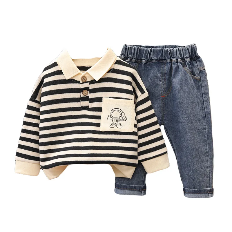 OLEKID 2023 Spring Autumn Boys 2PCS Clothing Set Cotton Stripe Sweatshirt Baby Boys Jeans Pants Clothes Set Little Boy Suit images - 6