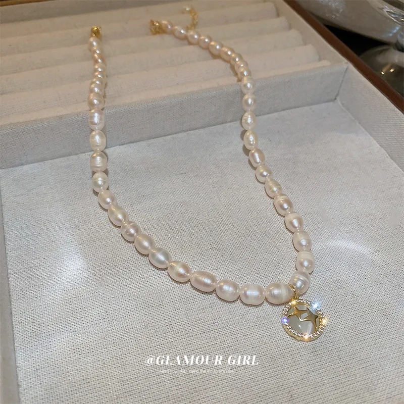 

Minar Dainty Irregular Freshwater Pearl Choker Necklaces for Women Gold Color Star CZ Stone Round Coin Pendant Necklace Gifts