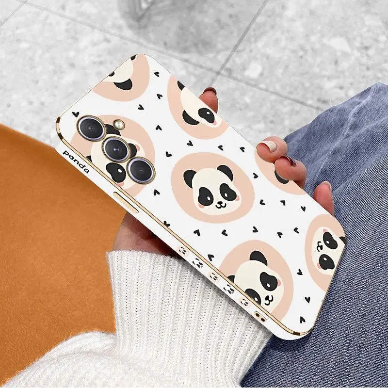 Love Panda Luxury Plating Phone Case For Samsung Galaxy A54 A34 A24 A73 A53 A52 A52S A04S A04E A72 Cover