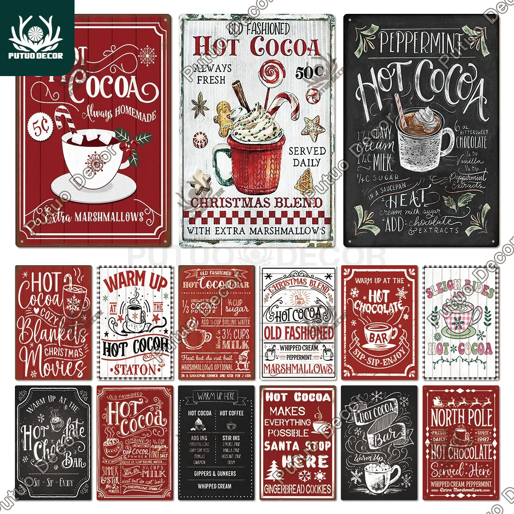 

Putuo Decor Hot Cocoa Tin Signs Vintage Plaque Metal Plates Retro Wall Art Posters for Cafe Bar Living Room Kitchen Home Decor