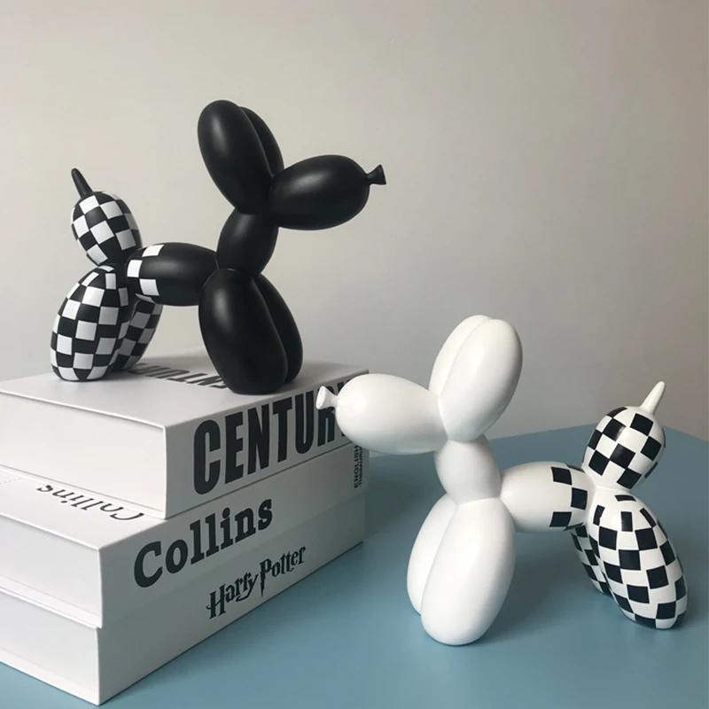 

Nordic Checkerboard Balloon Dog Sculpture Statue Resin Modern Home Living Room Decoration Kawaii Room Decor Desk Accessories