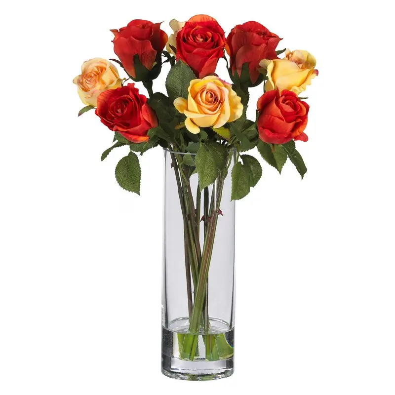 

Roses Artificial Flower Arrangement with Glass Vase, Multicolor