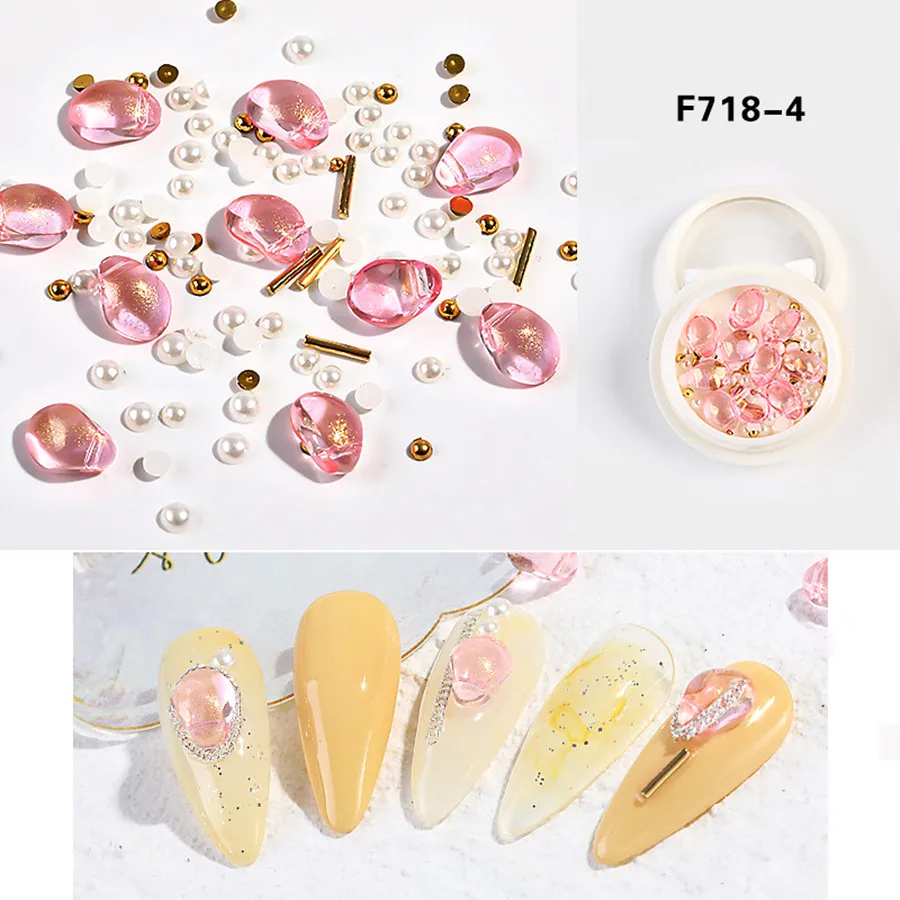 

2Boxes Nail Art 3D Irregular Crystal Stone Pearl Rivet Beads Mixed For Nails Decoration Glitter Charms DIY Manicure Accessories