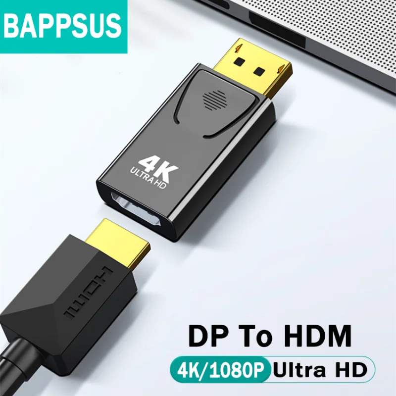 Адаптер DisplayPort в HDMI-совместимый со штекером DP на гнездо HDM1 однонаправленный преобразователь видео и аудио HD 4K 1080P для ПК, ТВ, ноутбуков
