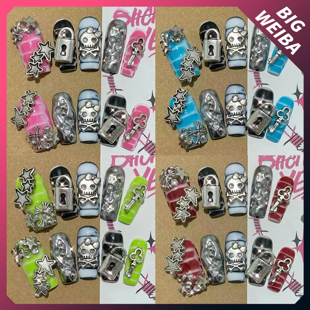 

New Fashion Cool Y2K Fake Nails Handmade Cartoon Hello Kitty Nails Cosplay Party Long Nails High-End Girls Gift