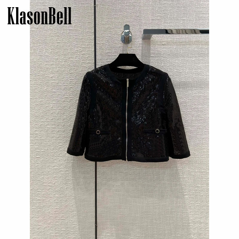 

5,21 KlasonBell Роскошная темпераментная короткая женская куртка на молнии с блестками и вышивкой