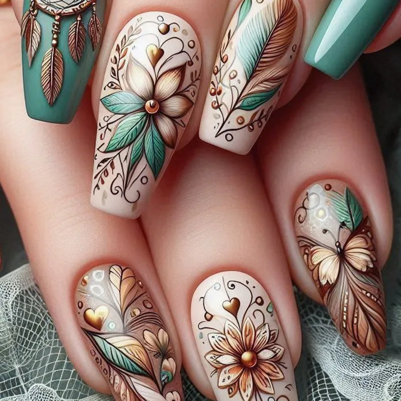 24 шт. разноцветные перья акриловые накладные ногти длинные кончики ногтей