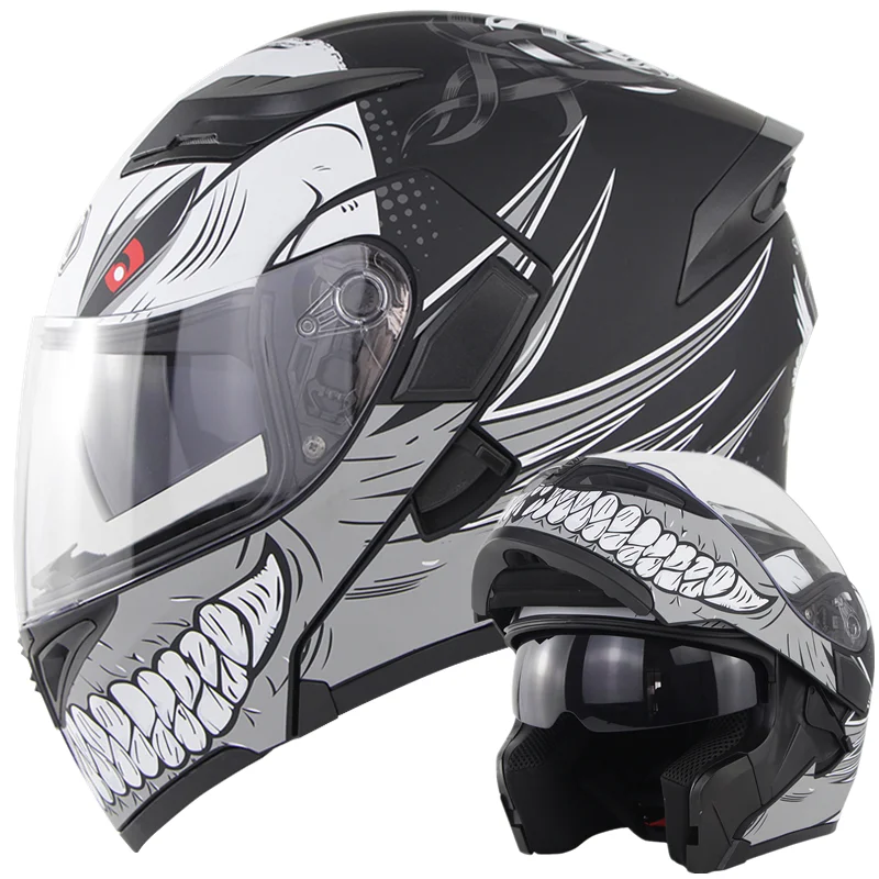 

Casco Moto for Men Motorcycle Helmet Dual Visor Flip Up Modular Full Face Cascos Para Moto Inner Anti-UV Sun Shield Helmet