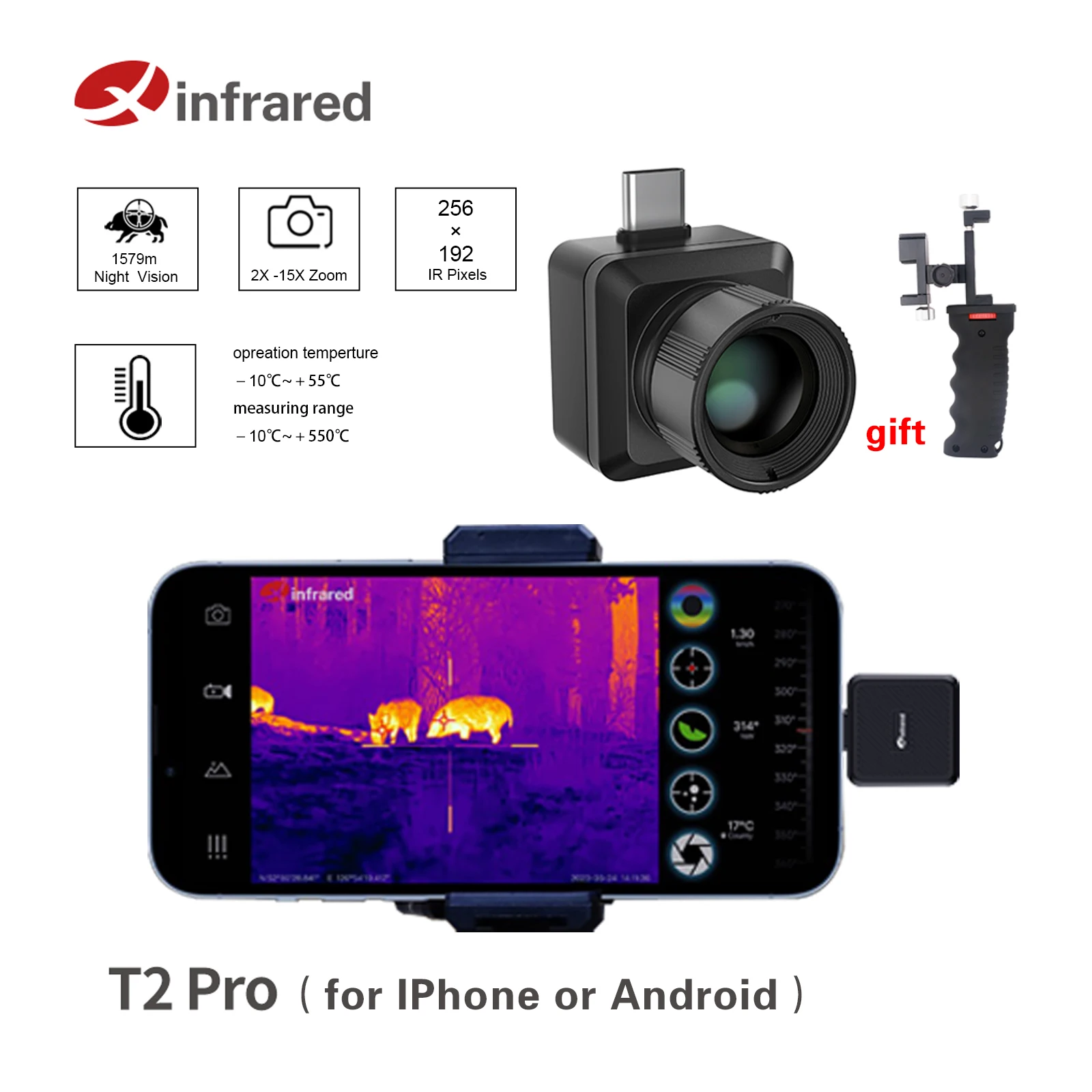 

InfiRay T2 PRO Infrared Thermal Imager for Outdoor Hunting Camera Night Vision Remote Thermal Sensing Phone IOS Android Type-C