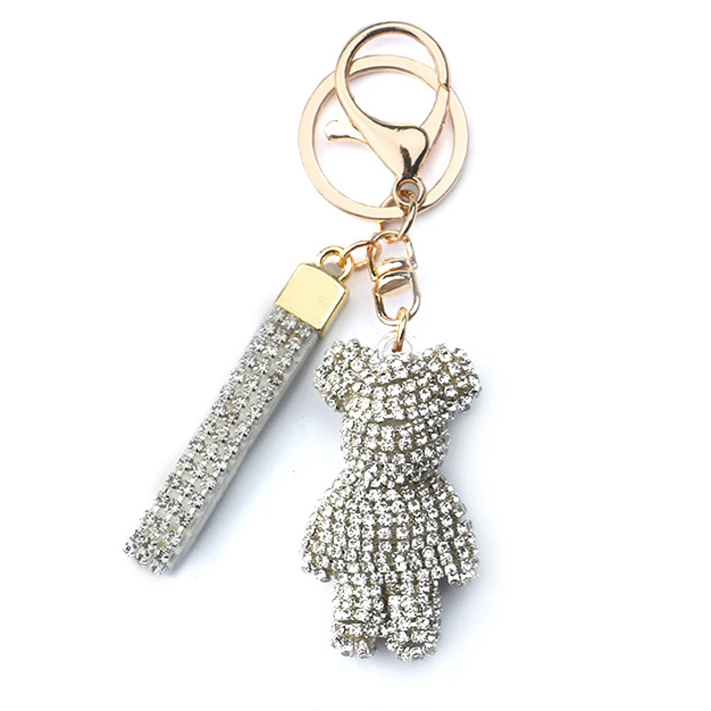 

Bling Crystal Keychain Car Accessories Interior Girly Key Chain Decoration Auto Supplies Key Ring Delicate Cute Bear Key Holder