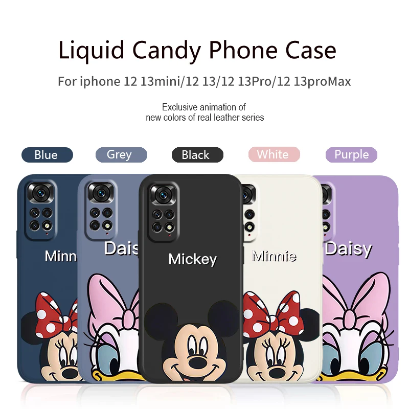 

Mickey Minnie friend Phone Case For Xiaomi Redmi Note 12 11 11S 10 10S 9 9S 9T 8 8T 7 5 Pro Plus Liquid Rope Cover Coque Capa