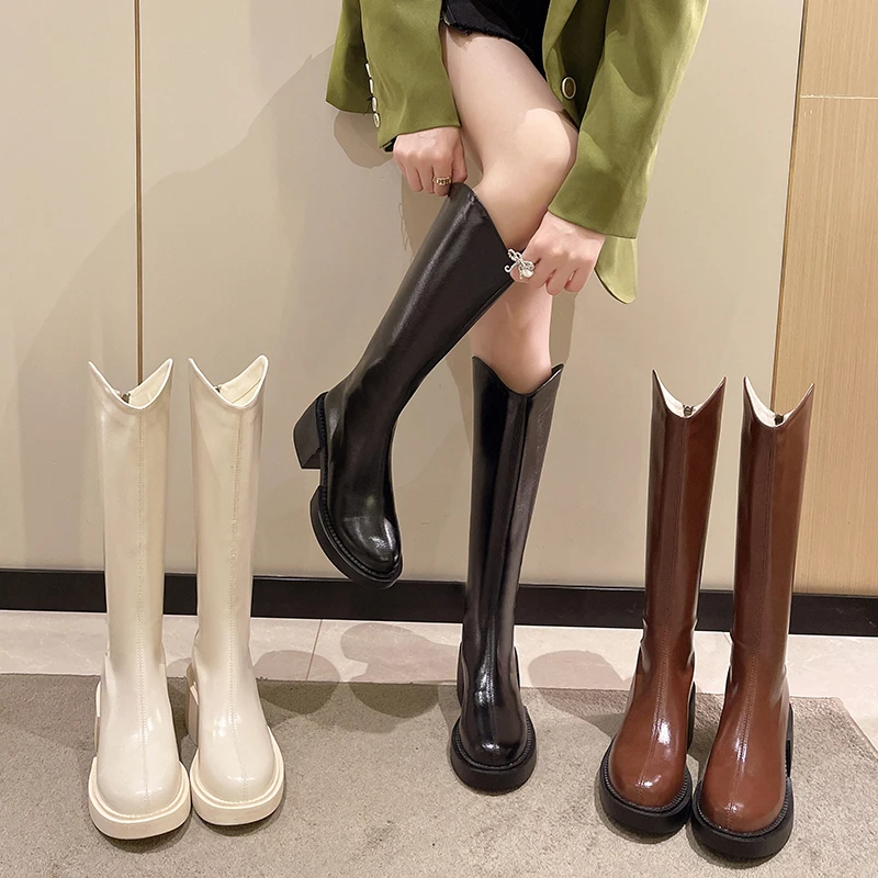 

Boots Women New 2022 Round Toe Shoes Zipper Luxury Designer Sexy Thigh High Heels High Sexy Lolita Ladies Med Rubber Fashion