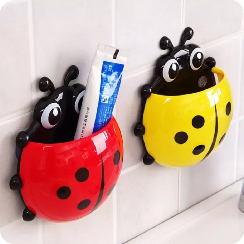 

Cute ladybug insect toothbrush holder Cartoon Toiletries Toothpaste Holder Wall Suction Bathroom Sets cup tooth brush container