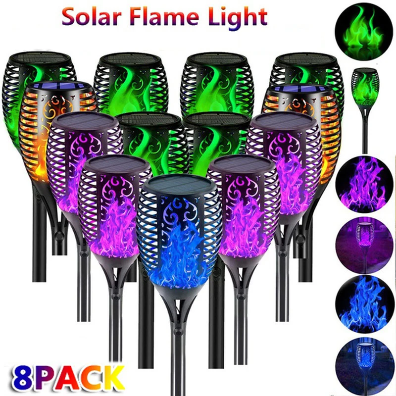 NEW 1/2/4/6/8Pcs Solar Flame Torch Lights Flickering Light Waterproof Garden Decoration Outdoor Lawn Path Yard Patio Floor Lamps